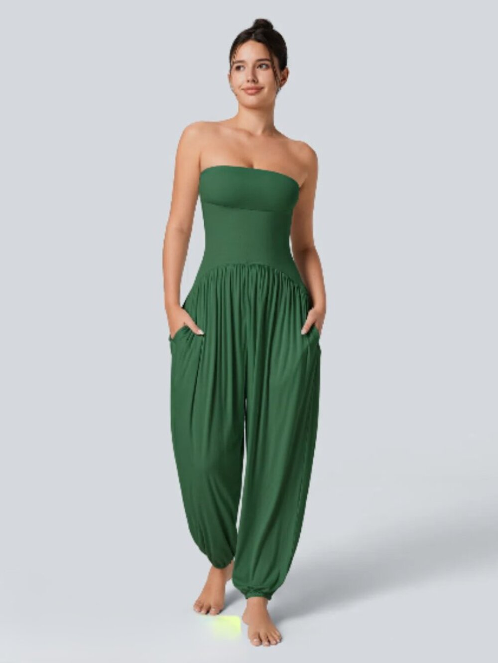 Halara Ribbed Tube Pocket Casual Jumpsuit Strapless Green Size Large Lounge